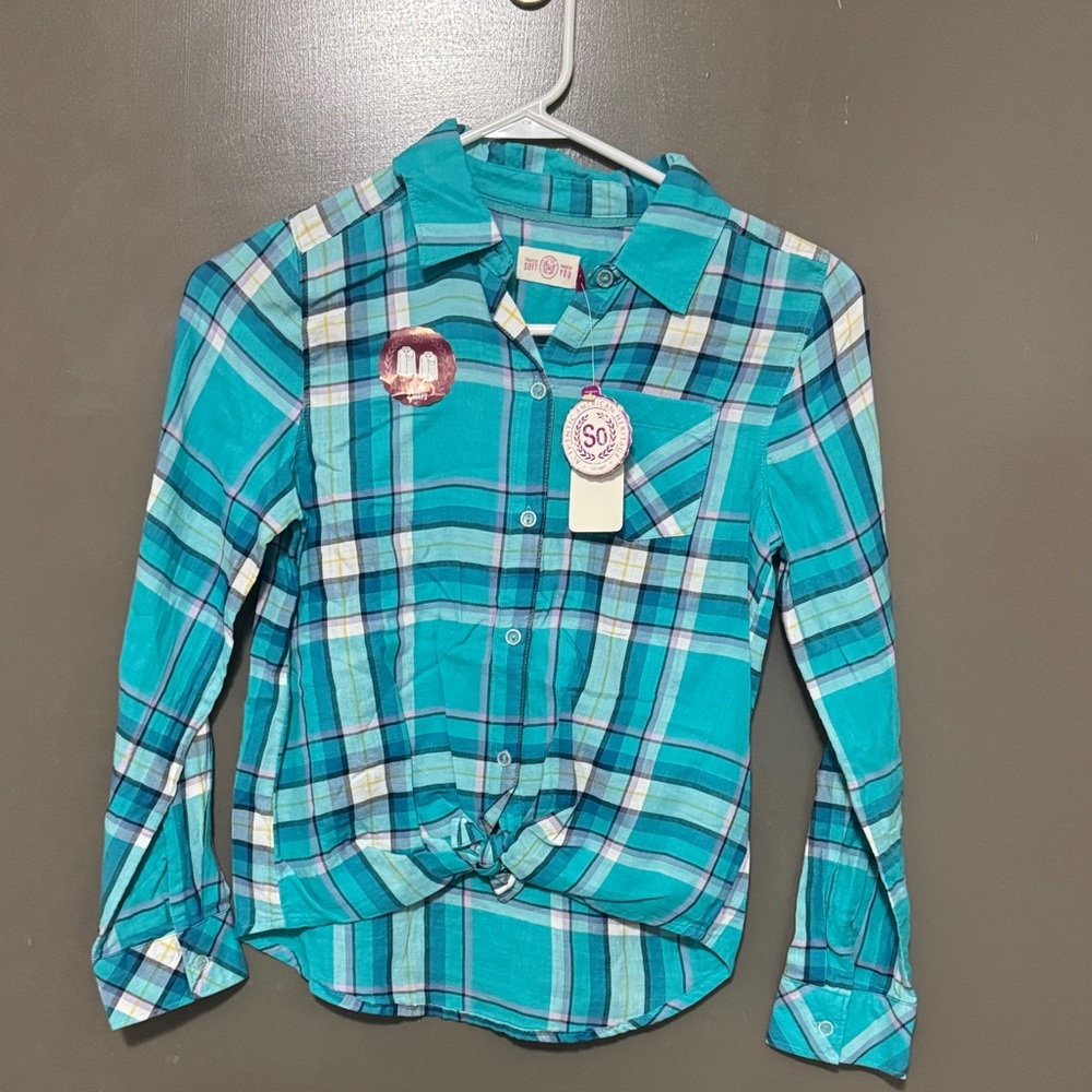 SO Kids Teal Plaid Button-Down Shirt